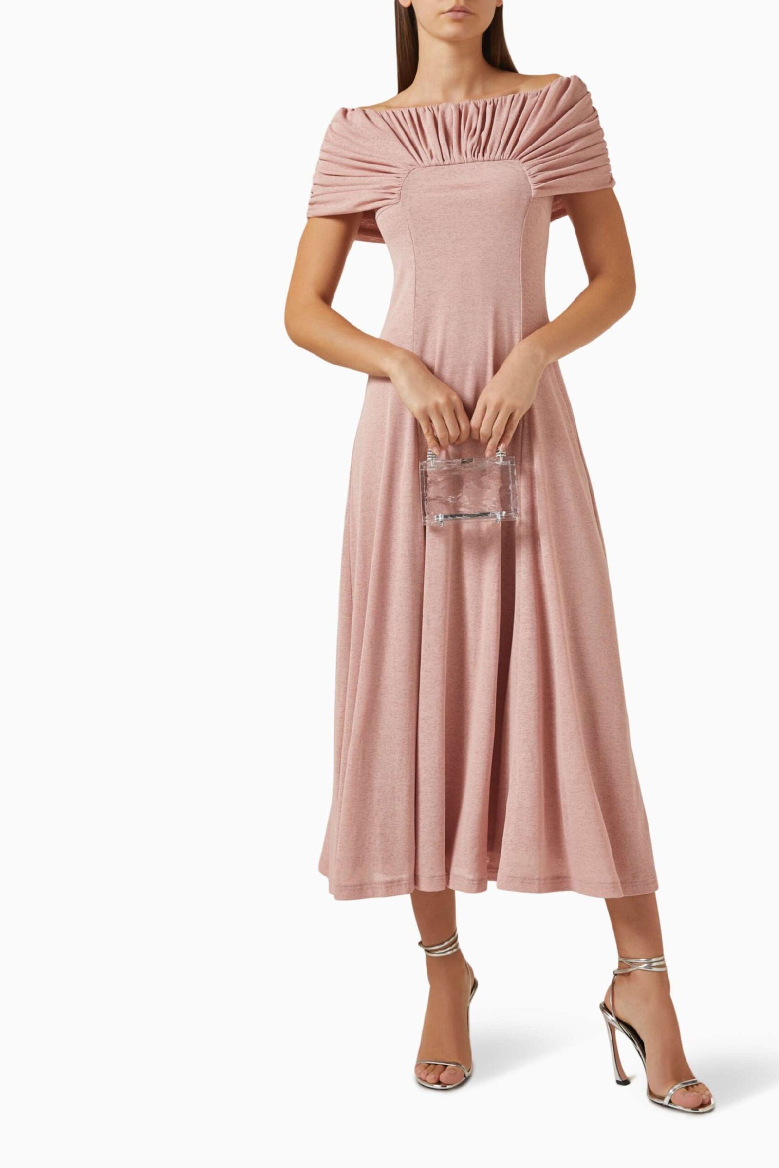 Marrgot Diz Boyu Triko Elbise - Şık ve Rahat, Off-Shoulder - Pembe - Görsel 2