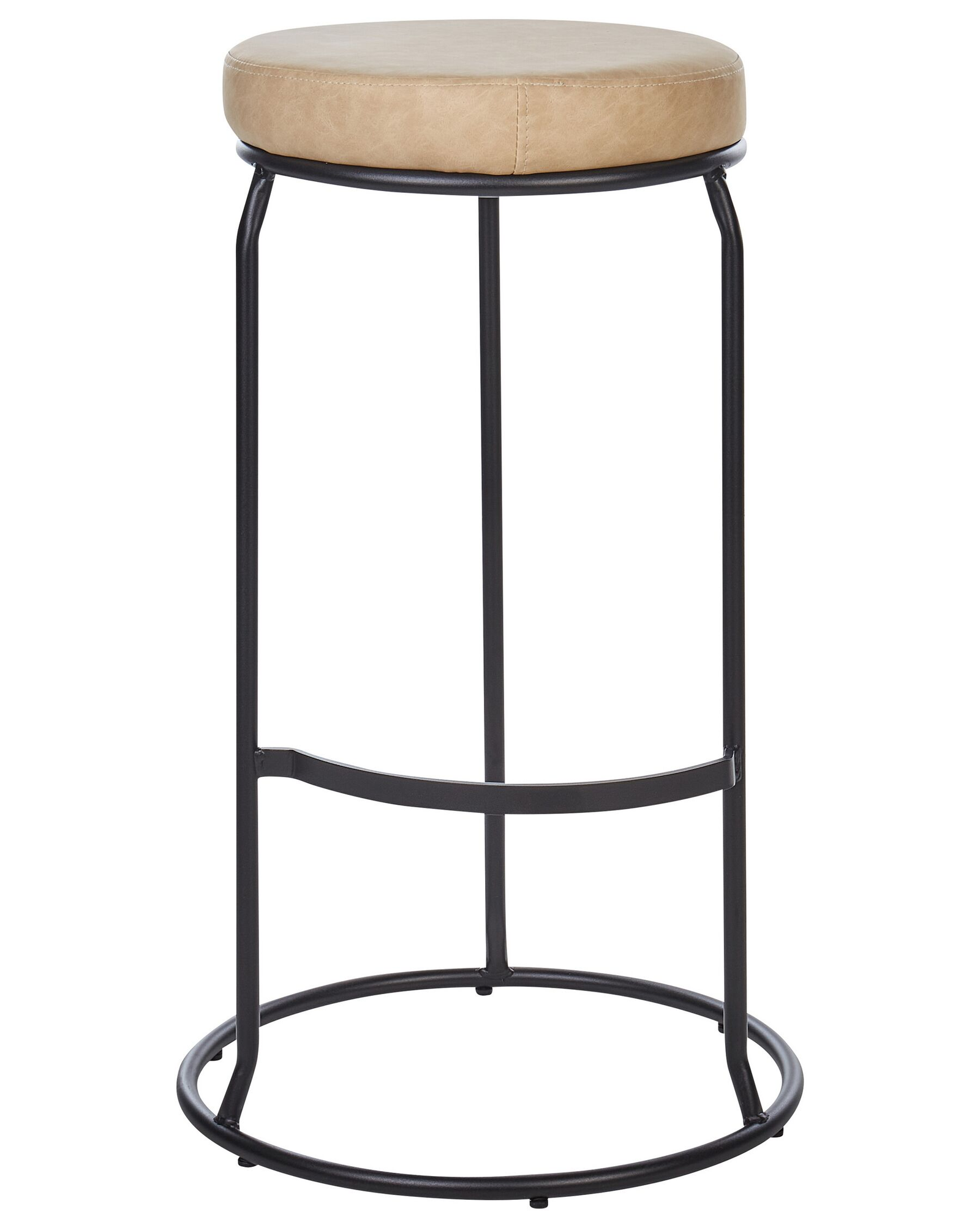 MILROY 2’li Bej Suni Deri Bar Taburesi, 74 cm Yükseklik, Modern Siyah Metal Ayaklı - Görsel 4