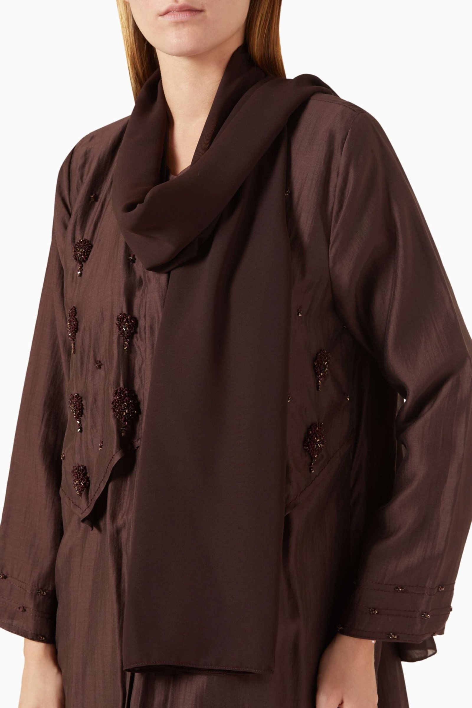 Şık ve Hafif Tencel Voile Abaya Bead Süslemeli Uzun Kollu Moda Ürünü - Görsel 4