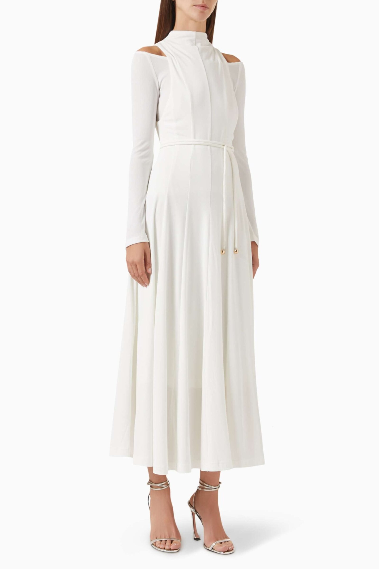 Diep Dönüştürülebilir Kemerli Elbise Rib-Knit, Off-shoulder - Beyaz - Görsel 1