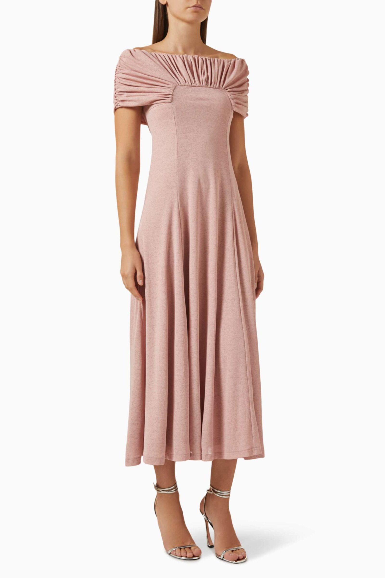 Marrgot Diz Boyu Triko Elbise - Şık ve Rahat, Off-Shoulder - Pembe - Görsel 1