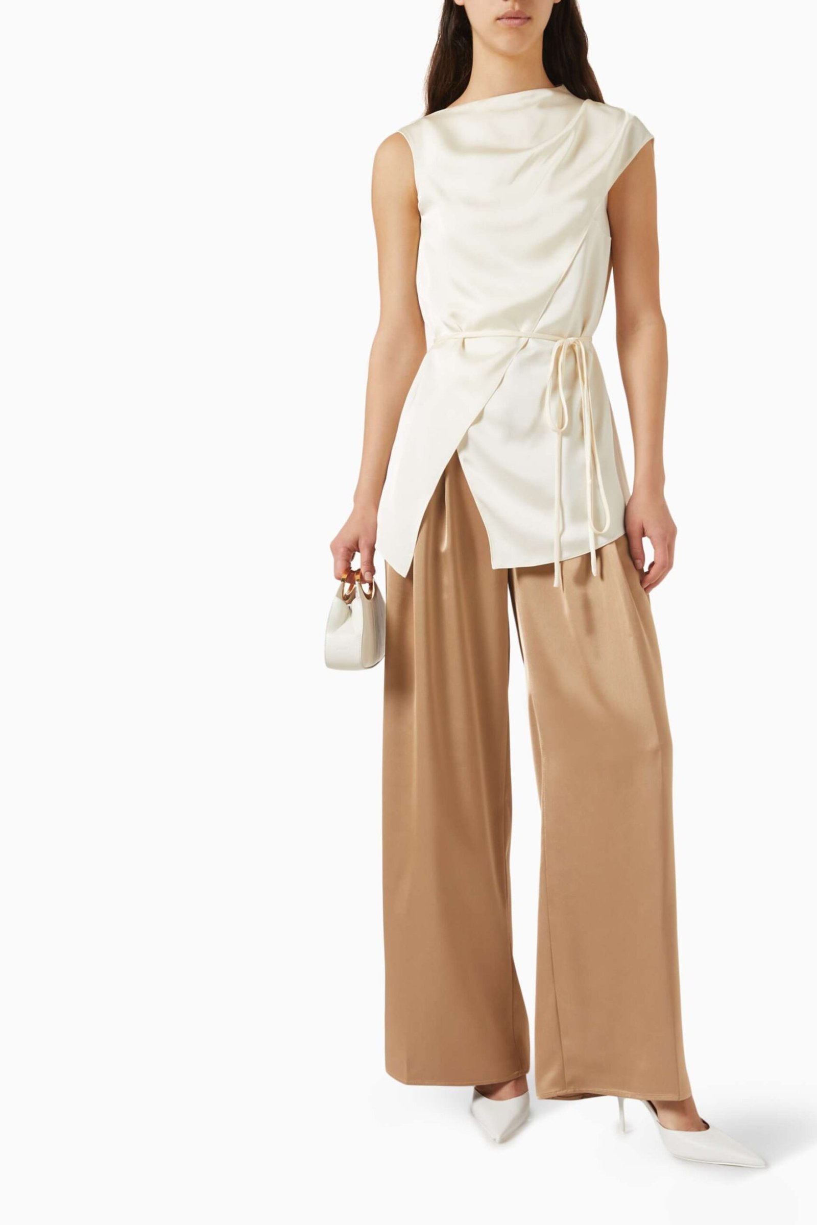 Linen Karışımlı Geniş Paça Pantolon Şık, Konforlu ve Modern Tasarım - Kahverengi - Görsel 2