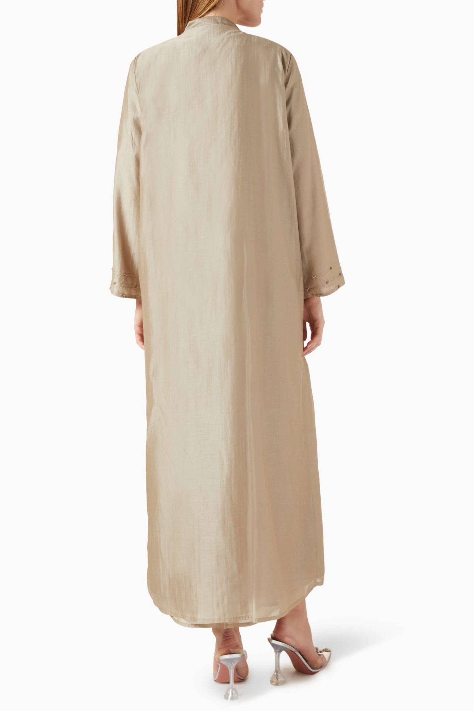 Şık ve Hafif Tencel Voile Abaya Bead Süslemeli Uzun Kollu Moda Ürünü - Görsel 9