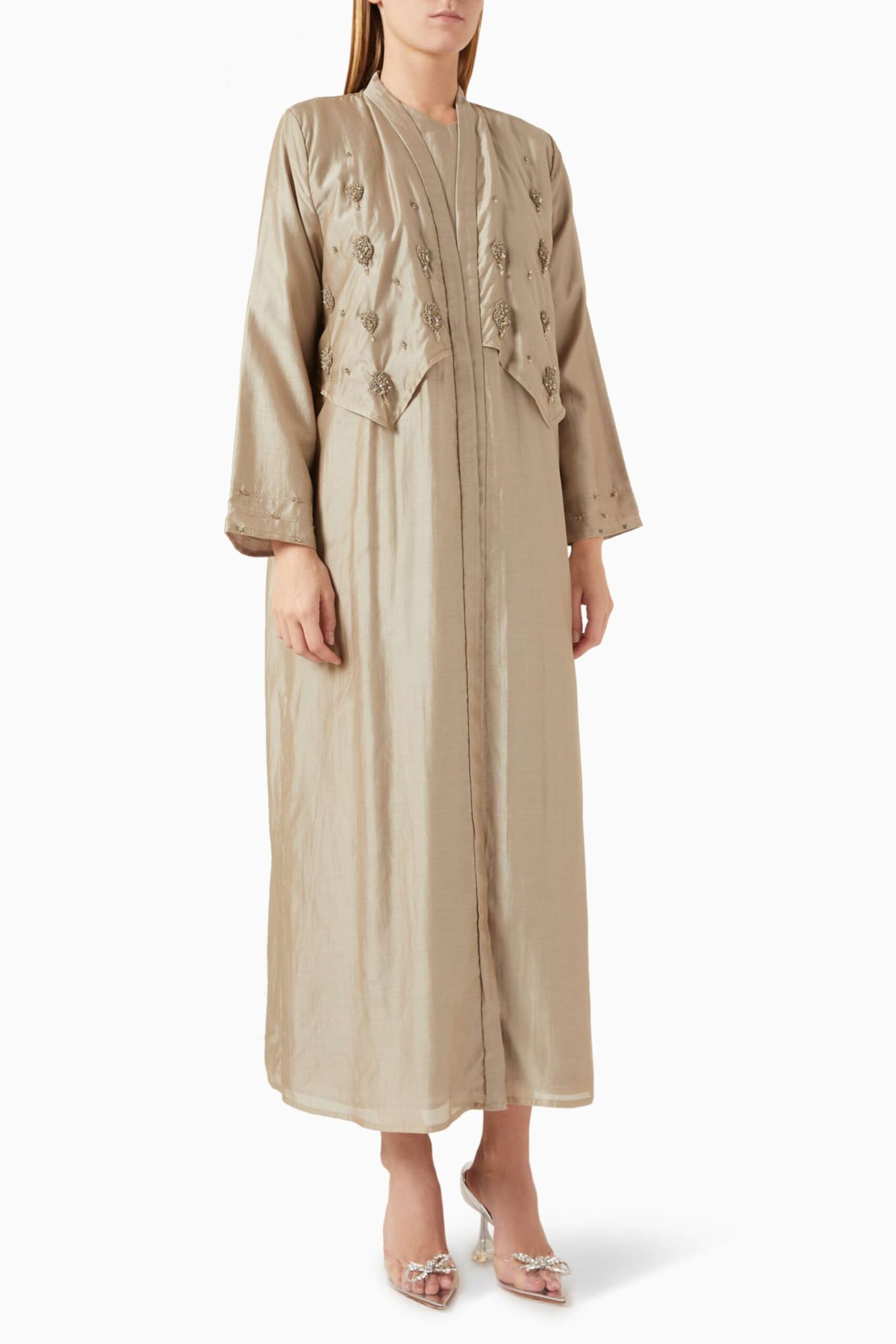 Şık ve Hafif Tencel Voile Abaya Bead Süslemeli Uzun Kollu Moda Ürünü - Görsel 7