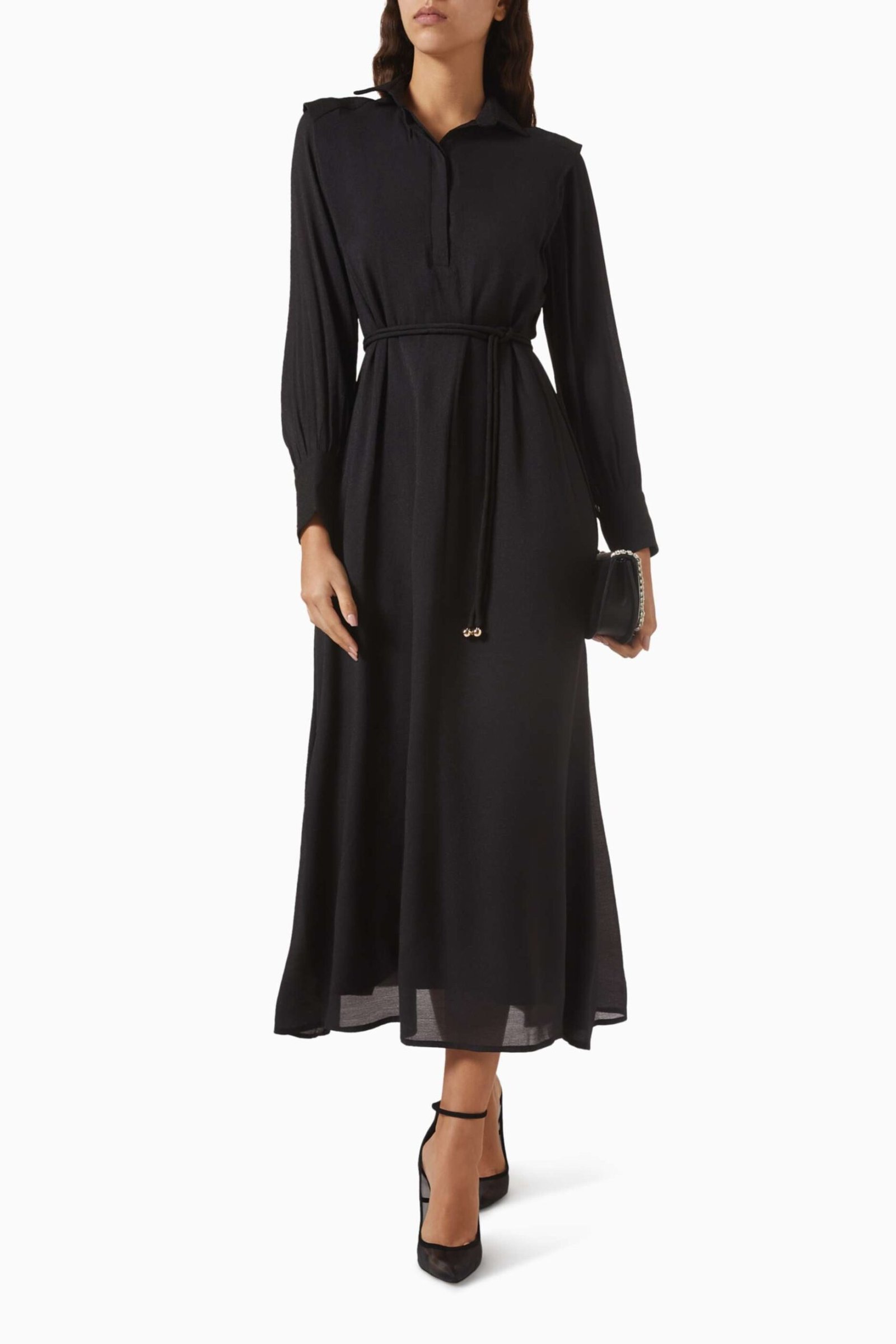 Ophelia Kemerli Elbise - Crinkle Chiffon Crepe ile Şık ve Rahat Seçenekler - Siyah - Görsel 4