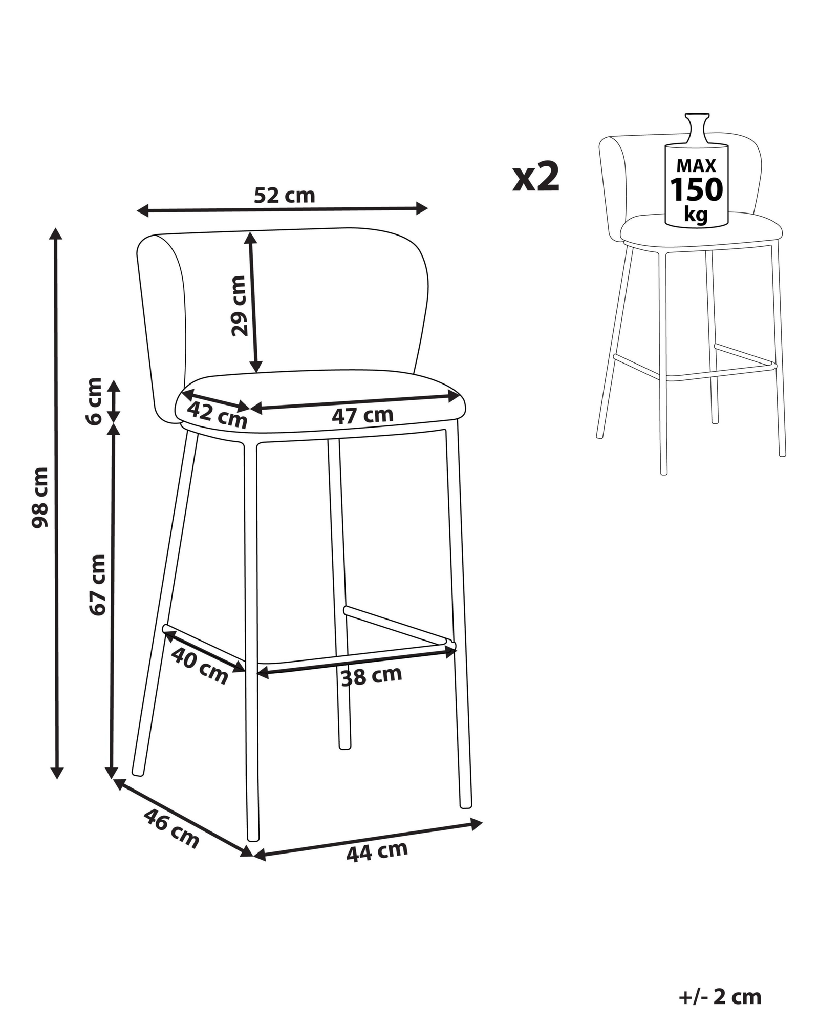 MINA 2'li Bar Sandalyesi Seti, 73 cm Oturum, Ayak Destekli, Modern Tasarım - Görsel 10
