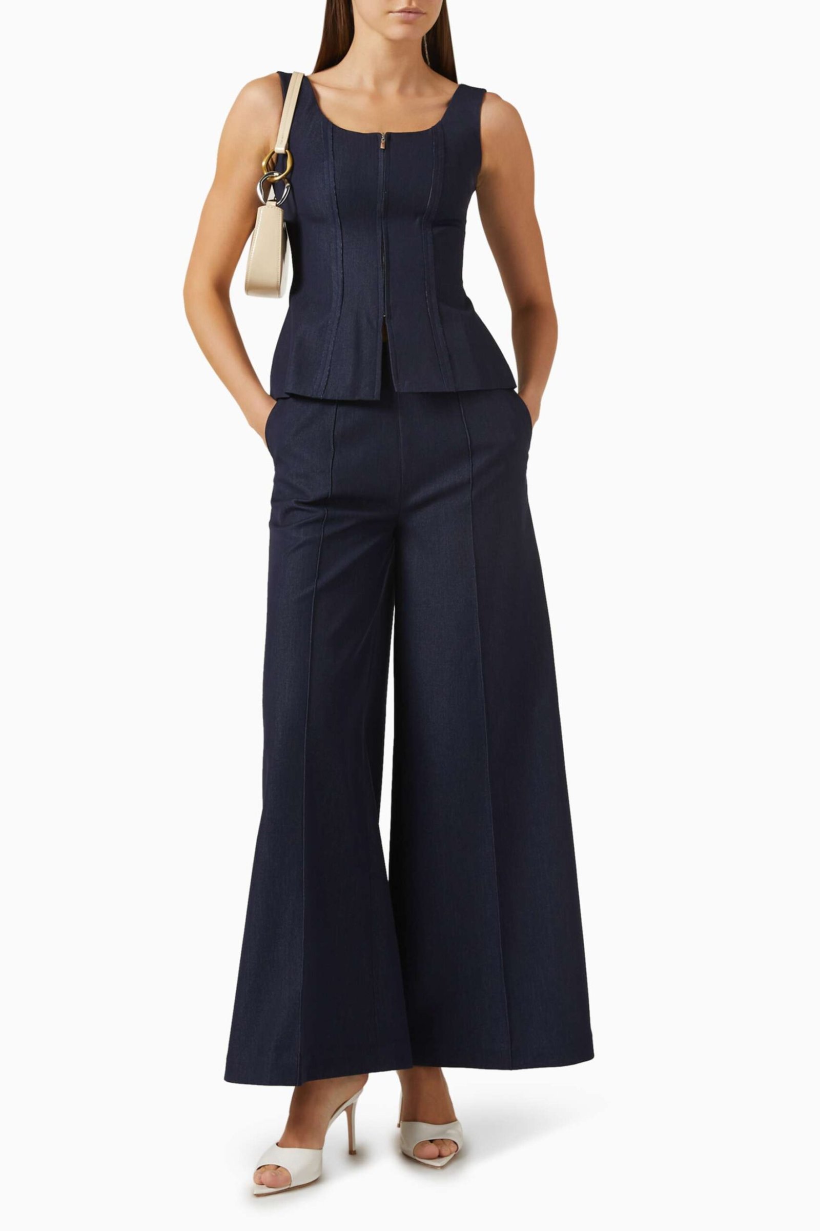 Navy Citrine Denim-Twill Bluz - Şık ve Konforlu, Kare Yaka Tasarım, Günlük Kullanım için İdeal - Lacivert - Görsel 2